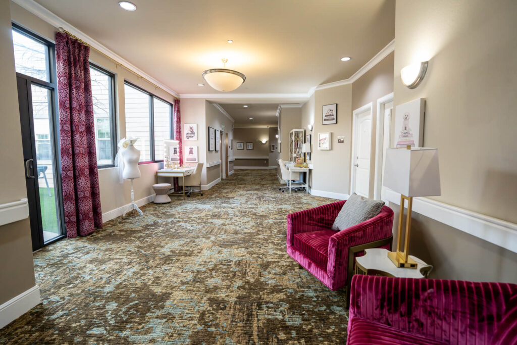 Hallway Lounge with Vanity Station at Memory Care Facility